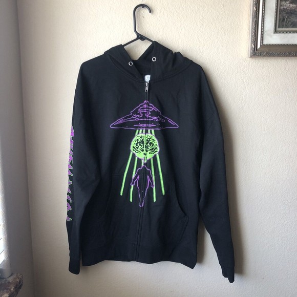 Psychworld Close Encounters Black Zip Up Hoodie Men’s Size Large EUC - Picture 1 of 7